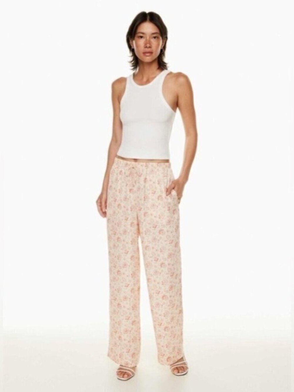 Aritzia Wilfred Toccata Satin Pant wide leg pull on floral exclusive print Large